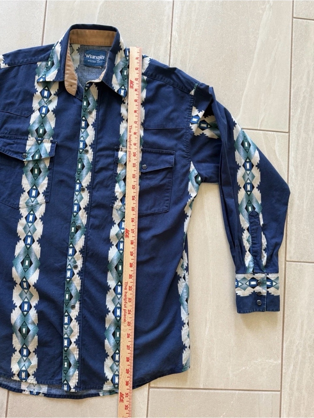 Vintage Wrangler Western Shirt Southwestern Aztec Snap Button Men’s L (Estimate - Picture 8 of 10